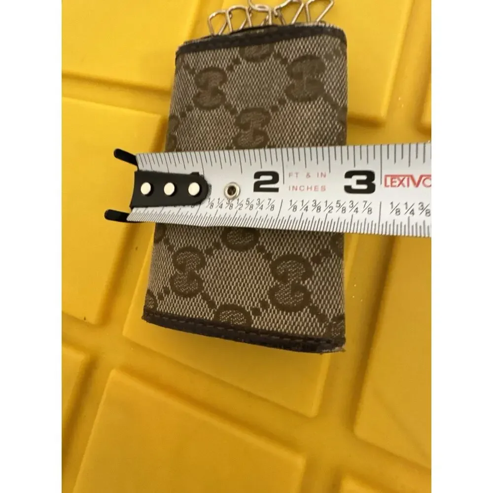 Gucci Beige Canvas Logo 6-ring Key Case Card Holder Brown Leather - Picture 3 of 9